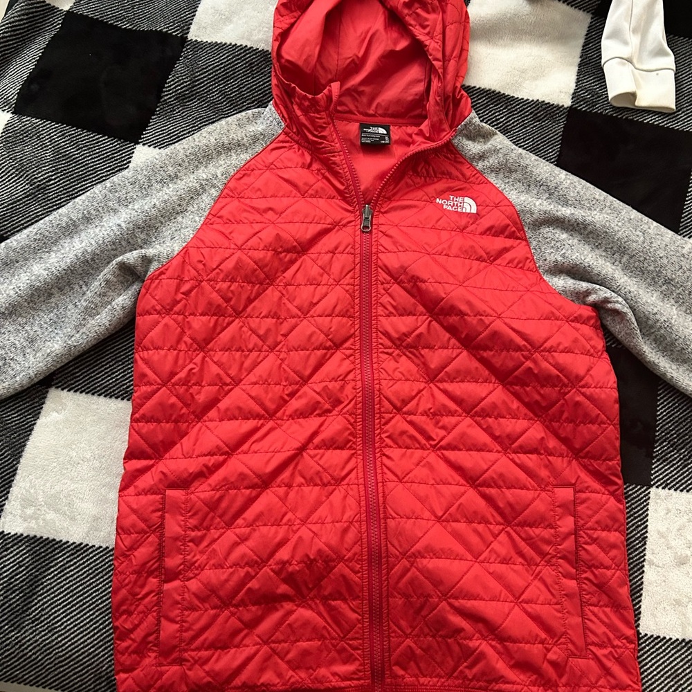 The North Face Red and Gray Puffer Jacket with Hood